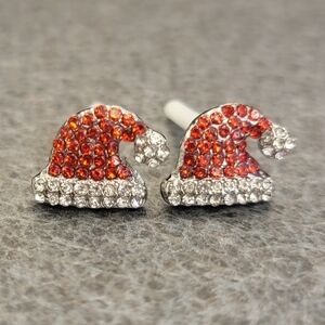 Red and Silver Rhinestone  Santa Hat Earrings